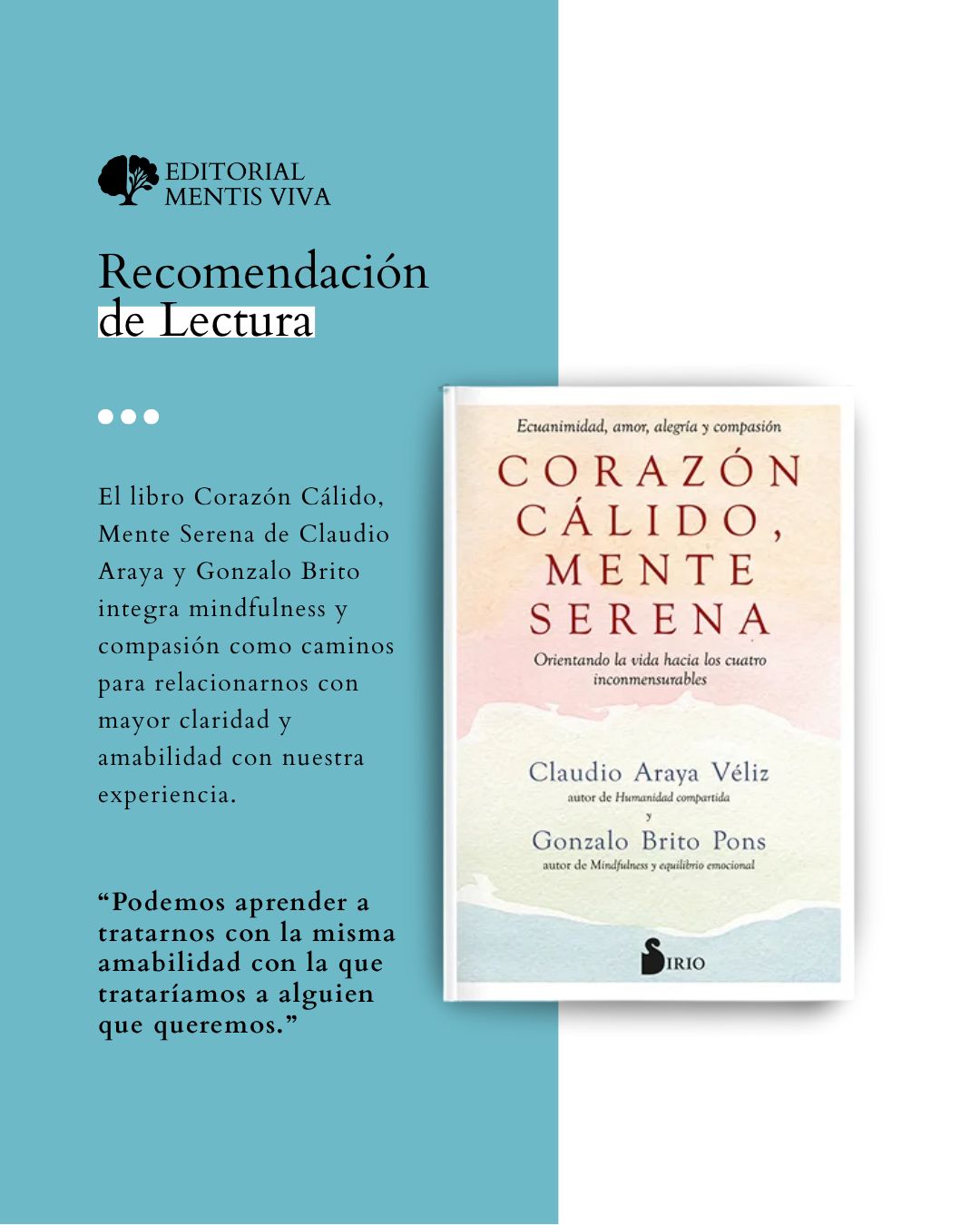 Publicación de Mentis Viva en Instagram sobre mindfulness y compasión como vías complementarias de regulación emocional