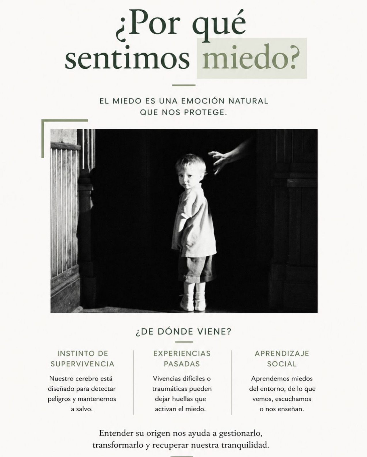 Publicación de Mentis Viva en Instagram sobre el miedo y su función protectora