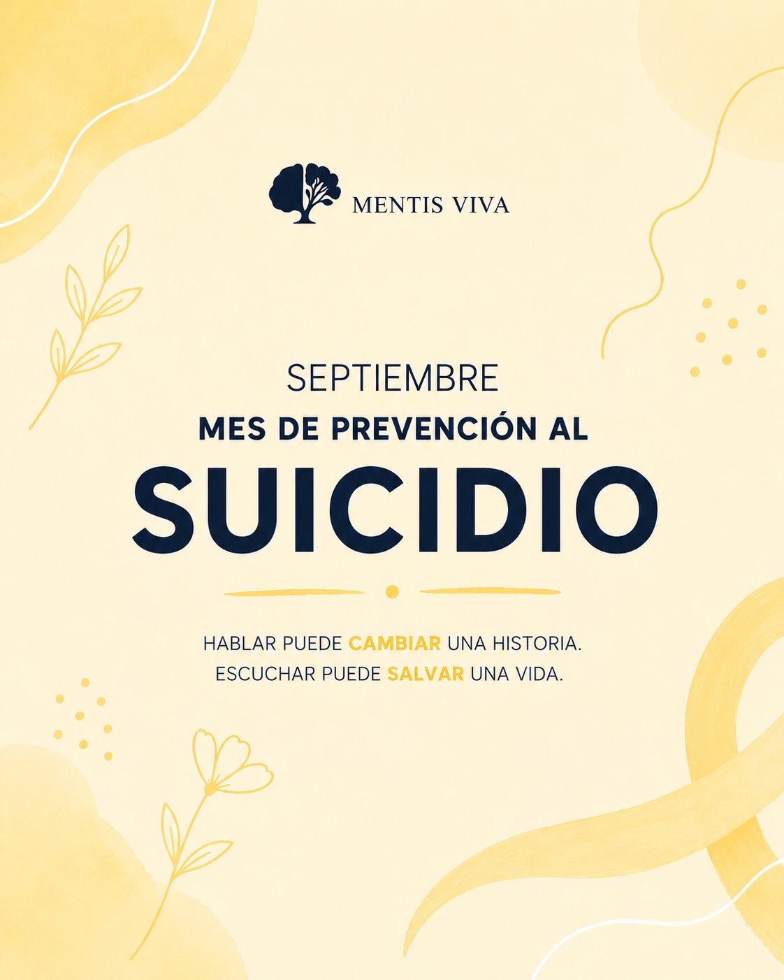 Publicación de Mentis Viva en Instagram sobre prevención del suicidio: hablar, escuchar y acompañar
